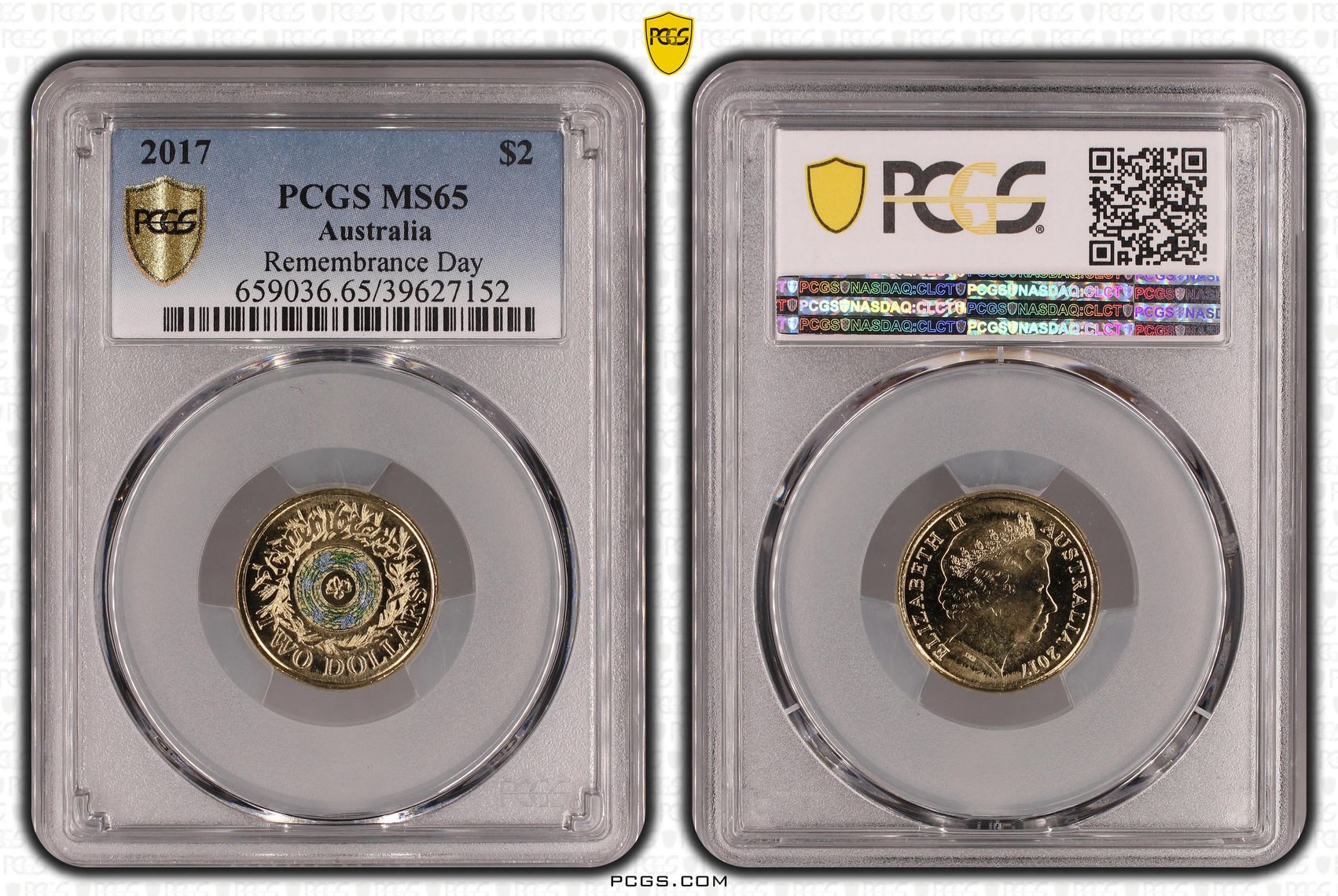 Elizabeth II, Remembrance Day, Two Dollar, 2017, PCGS MS65