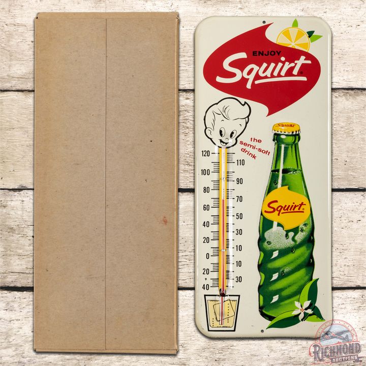 NOS Enjoy Squirt Soda SST Thermometer Sign The Semi-Soft Drink w/ Original Box