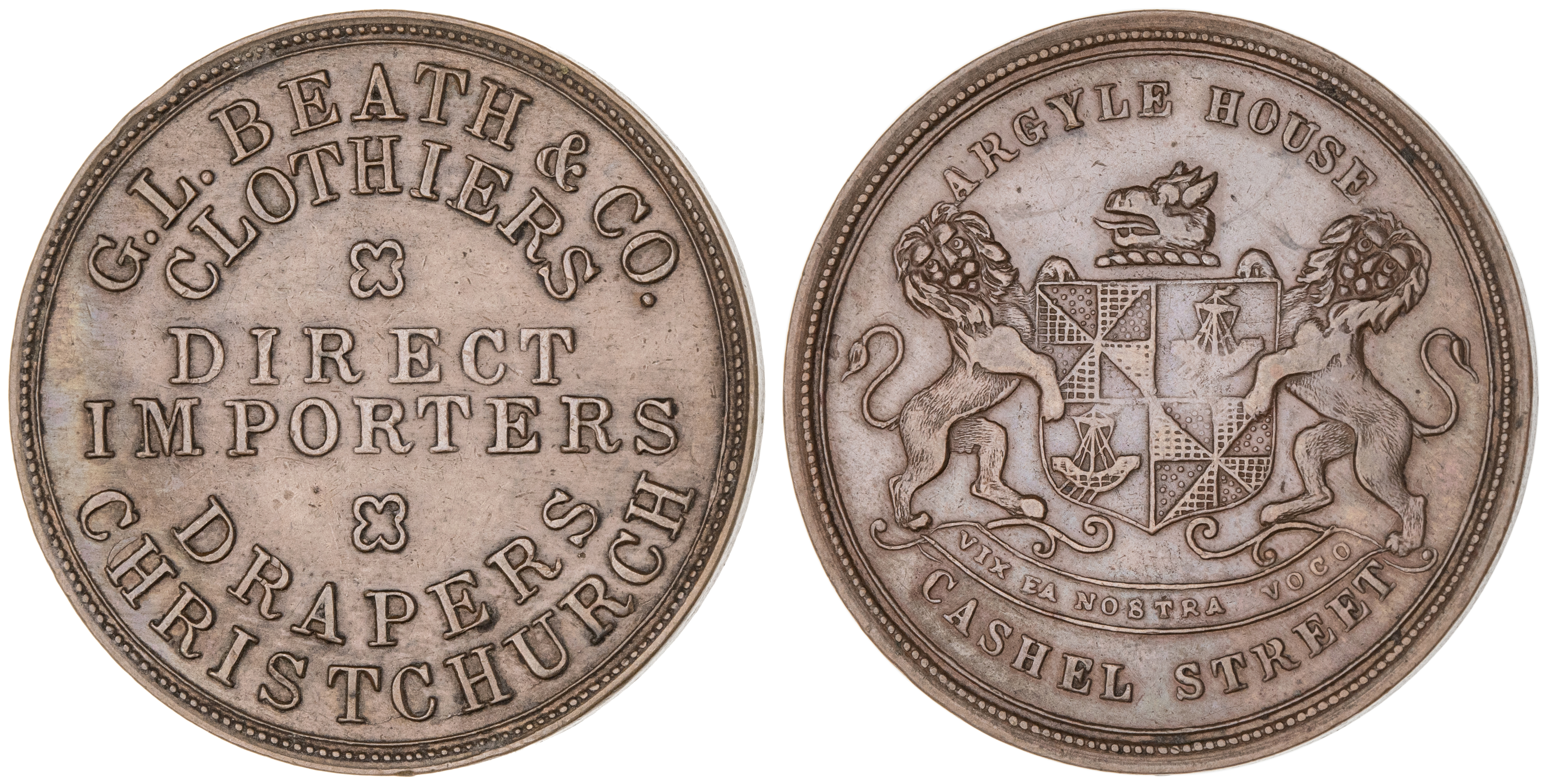Christchurch, New Zealand, Beath & Co., Halfpenny, gVF