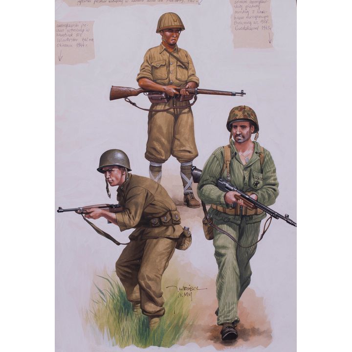 Jarosław Wróbel | Projekt ilustracji umundurowania żołnierzy amerykańskich i japońskiego piechura z l. 40. XX, 2005
