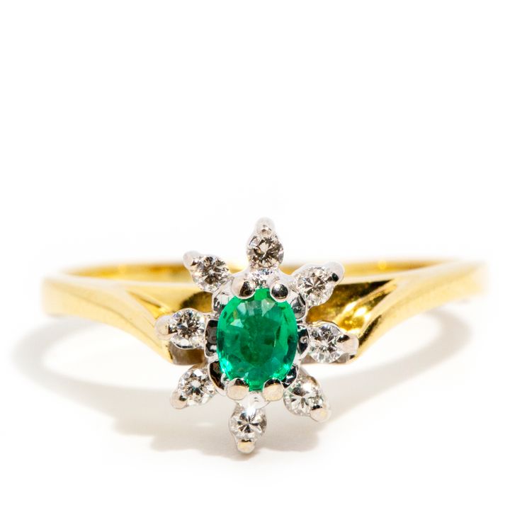 18 Carat Gold Diamond & Synthetic Emerald Ring
