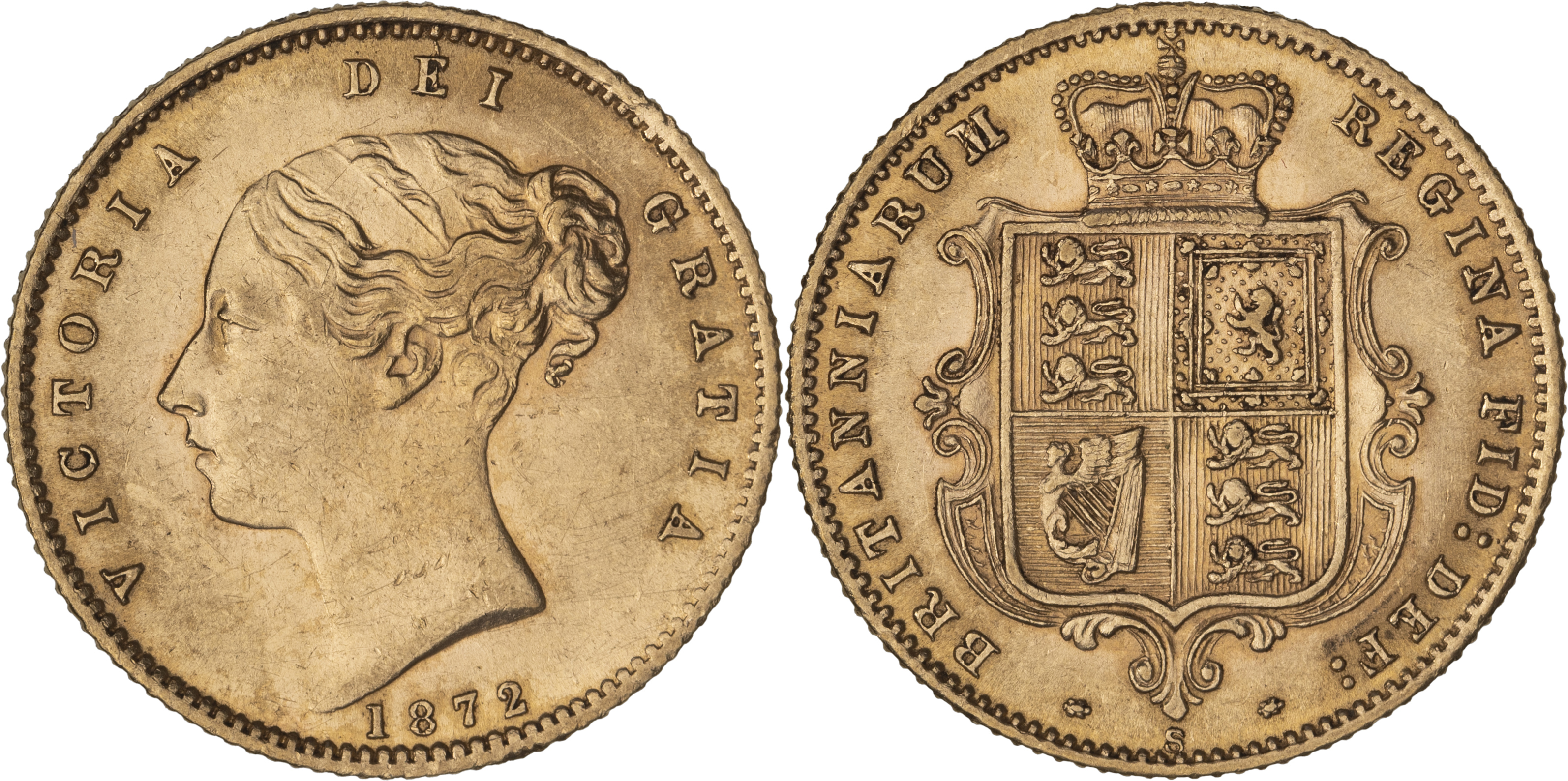 Victoria, Shield Reverse - Young Head, Half Sovereign, 1872-S, gEF