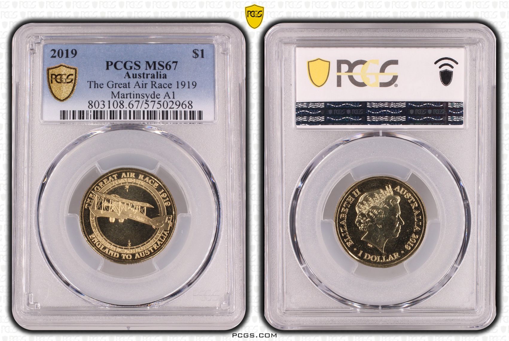 The Great Air Race 1919 Martinsyde A1, One Dollar, 2019, PCGS MS67