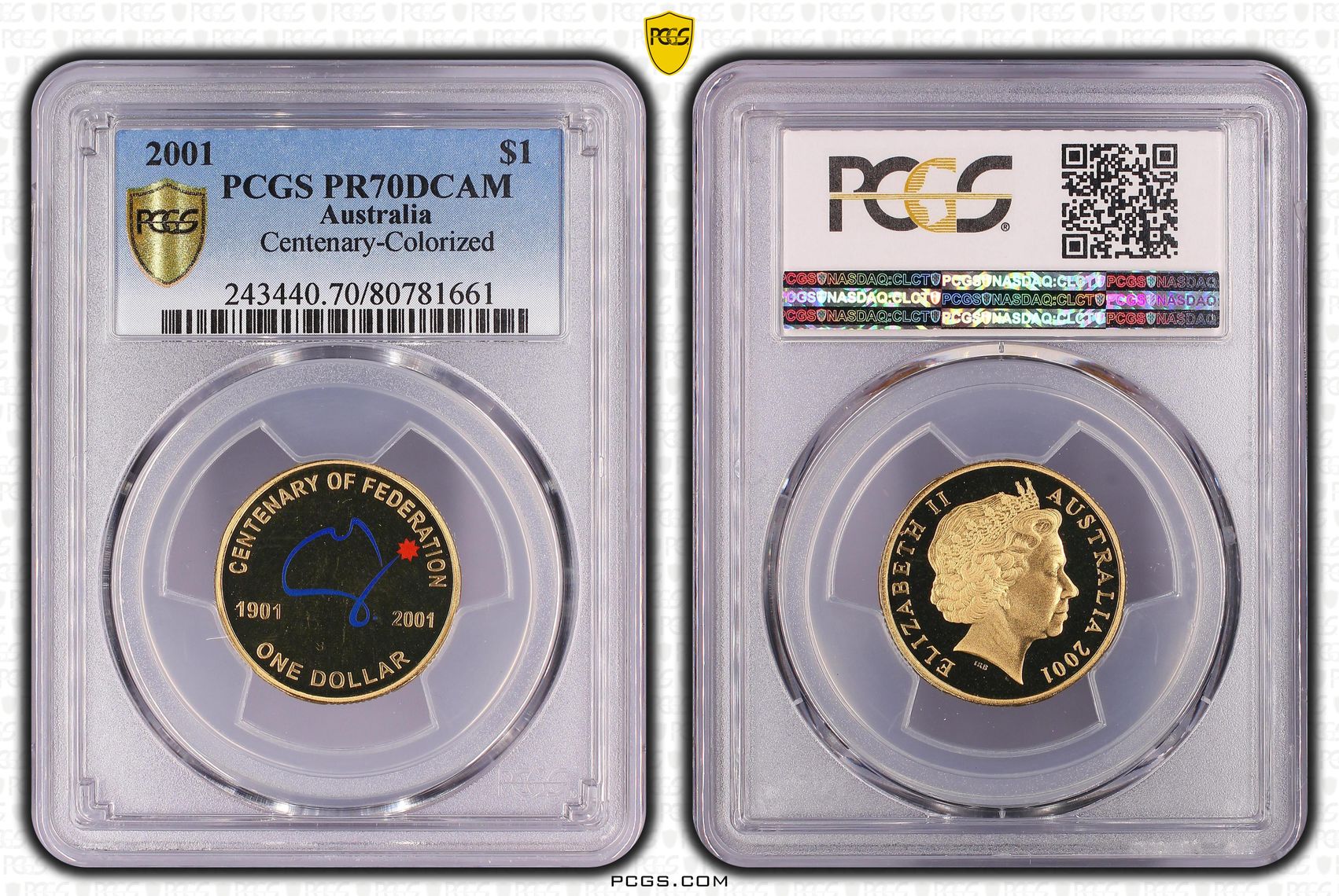 366 · 2001 Australia One Dollar, $1 Proof Centenary-Colorized PCGS - PR70DCAM POP 40/0 -661