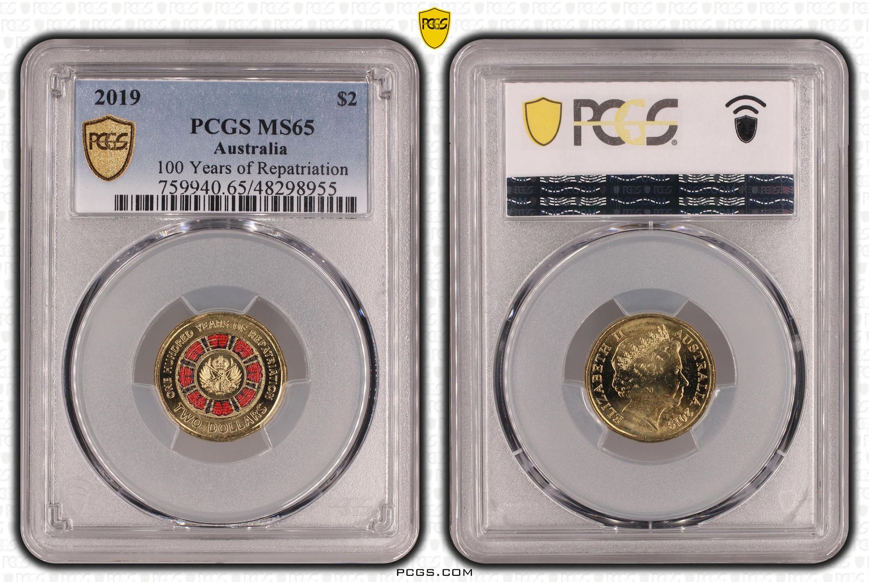 100 Years of Repatriation Colourised, Two Dollar, 2019, PCGS MS65