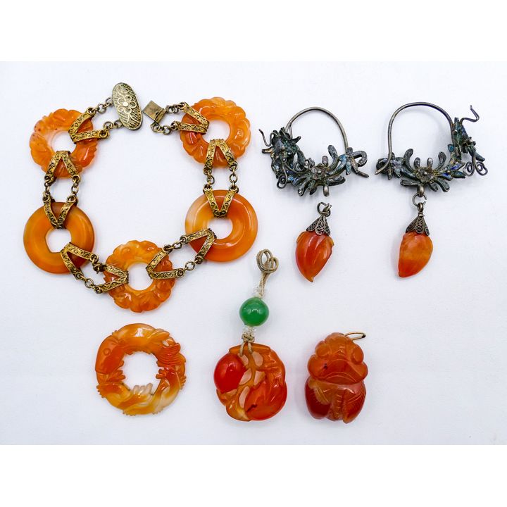 Box Old Chinese Carnelian Carved Jewelry