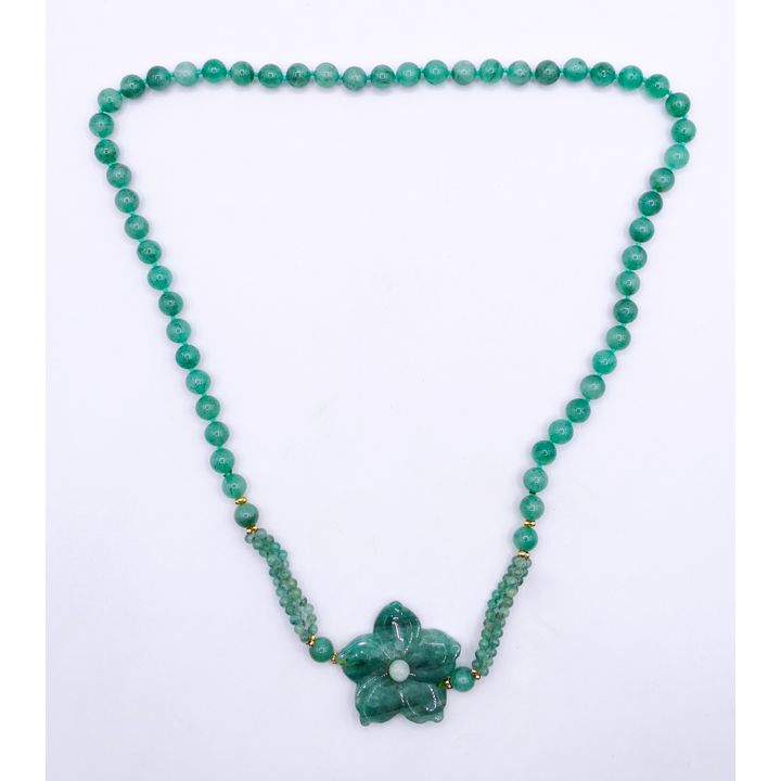 Carved Jade Bead Flower Necklace 26''