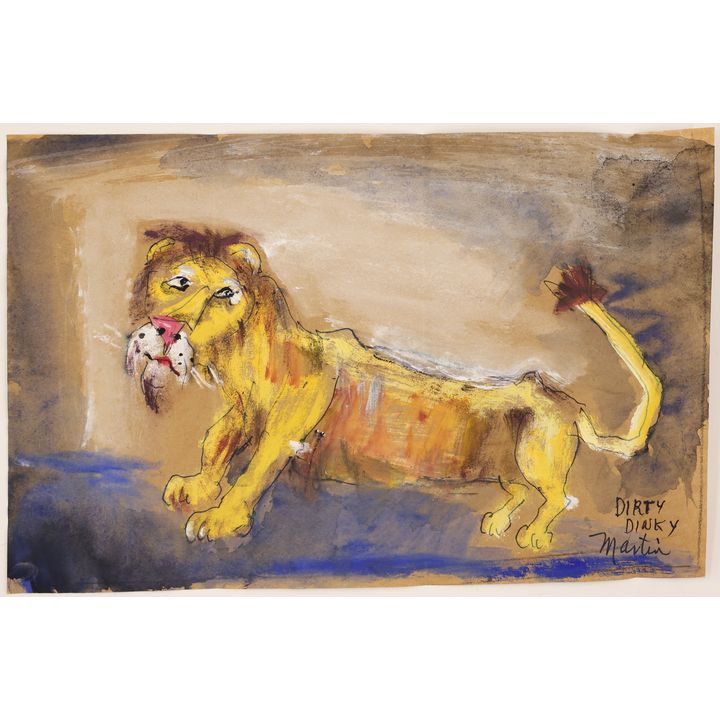 James Martin ''Dirty Dinky'' (Lion) Tempera on Paper Bag 8.5''x13''