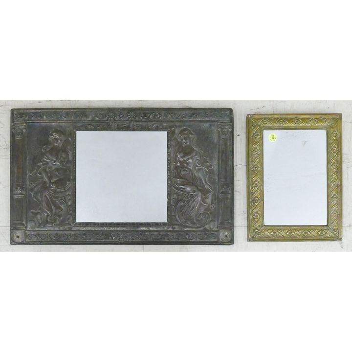 2pc Antique Metal Framed Mirrors- largest 13x20''