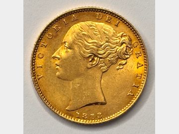 1853 VICTORIA 'W.W. INCUSE ON TRUN' SHIELD GOLD SOVEREIGN RARITY R2