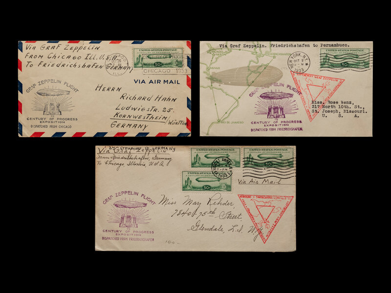 [FLIGHT COVERS] A Group of Three Graf Zeppelin Century of Progress United States Dispatched Flight C