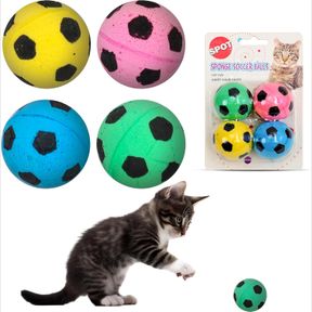 4 COUNT (PACK OF 1) SPOT SPONGE SOCCER BALL CAT TOYS - INTERACTIVE AND COLORFUL PLUSH TOY, FUN FOR CATS AND KITTENS TO BAT AND CHA
