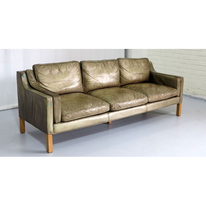 MID CENTURY LEATHER UPHOLSTERED SOFA, after a design by Borge Mogenson