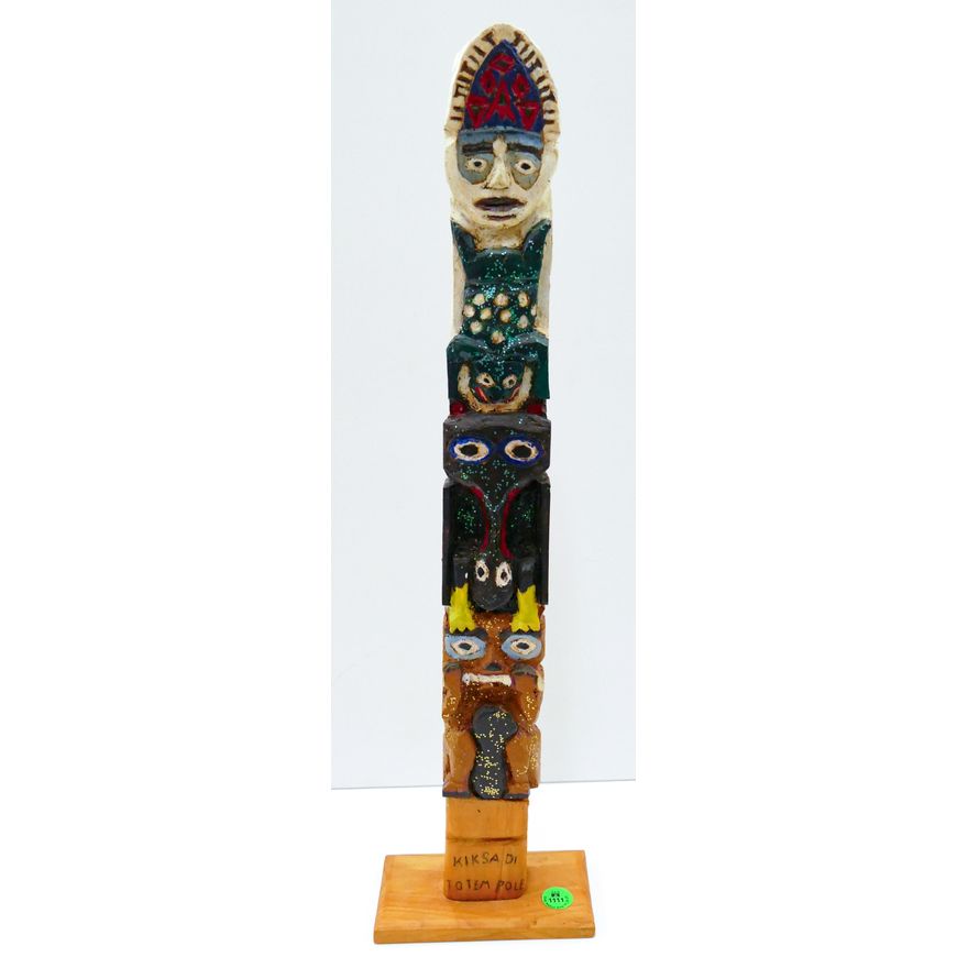 Kiksa Di Alaskan Native Carved Totem Pole Model 20''