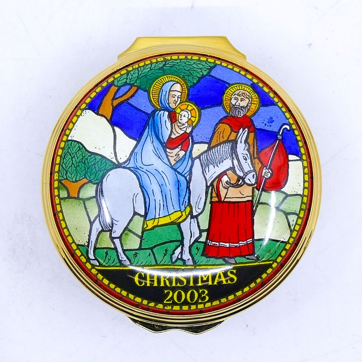 Halcyon Days Christmas 2003 Enameled Box 1'' x 2''
