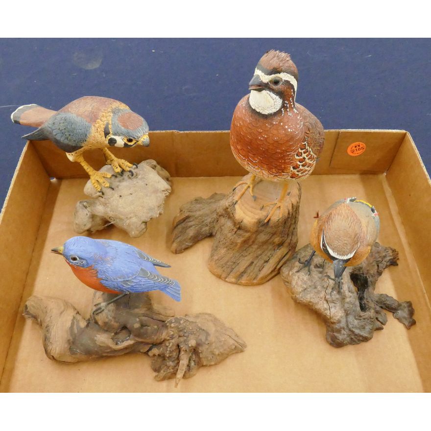 Box 4pc Bill & Grace White Bird Carvings 5'' to 8.5''