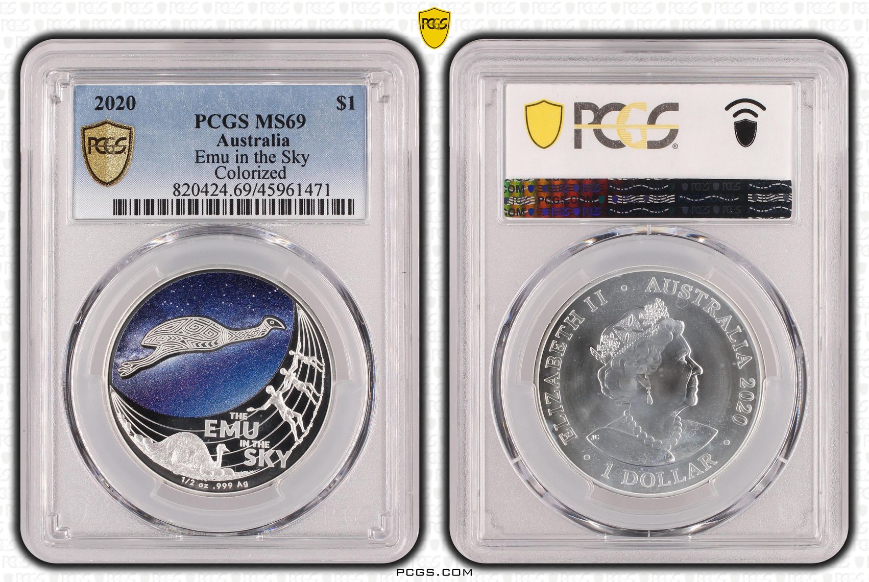 480 · Emu in the Sky  Colorized, One Dollar, 2020, PCGS MS69