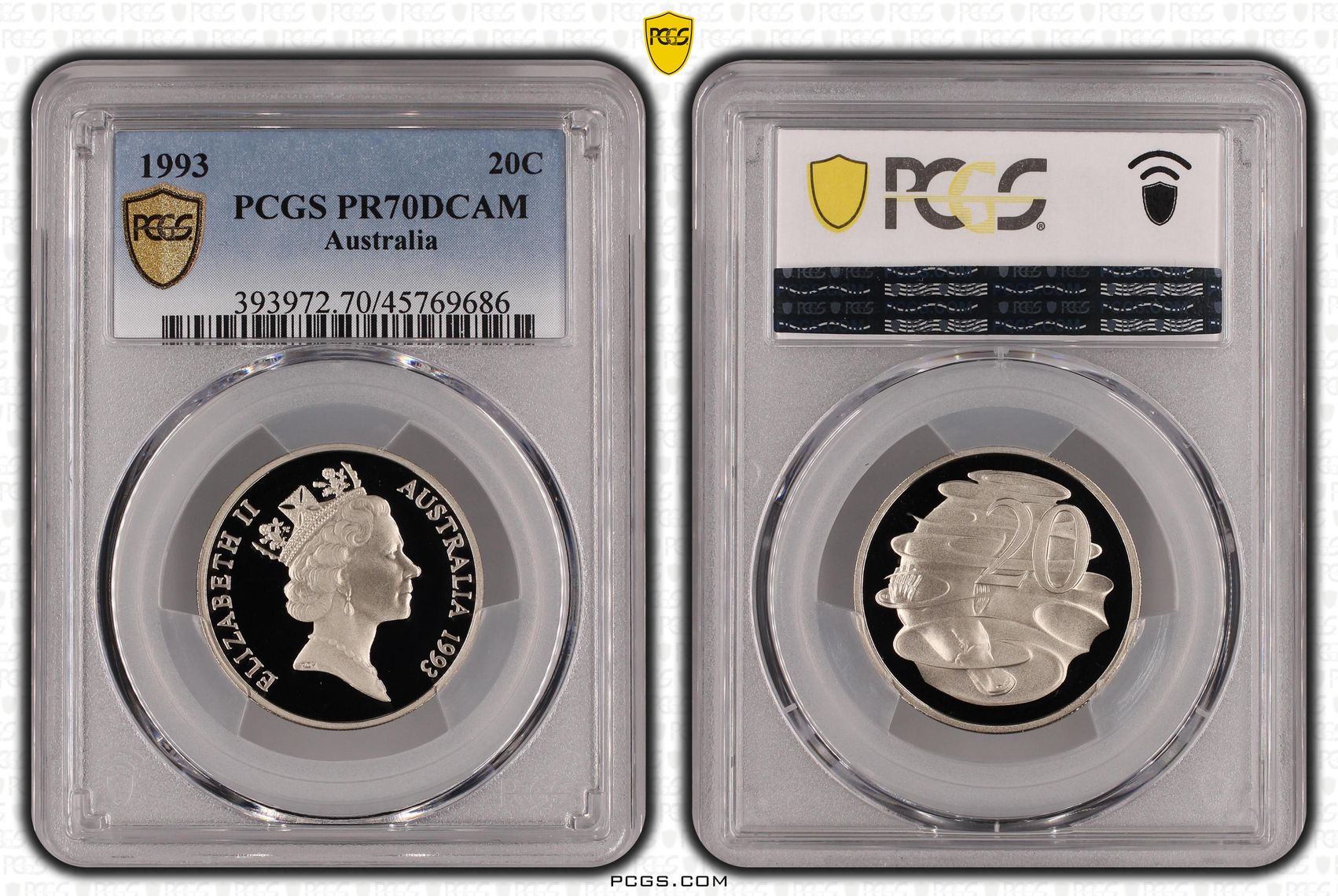 Elizabeth II, POP 22/0, Twenty Cent, 1993, PCGS PR70DCAM