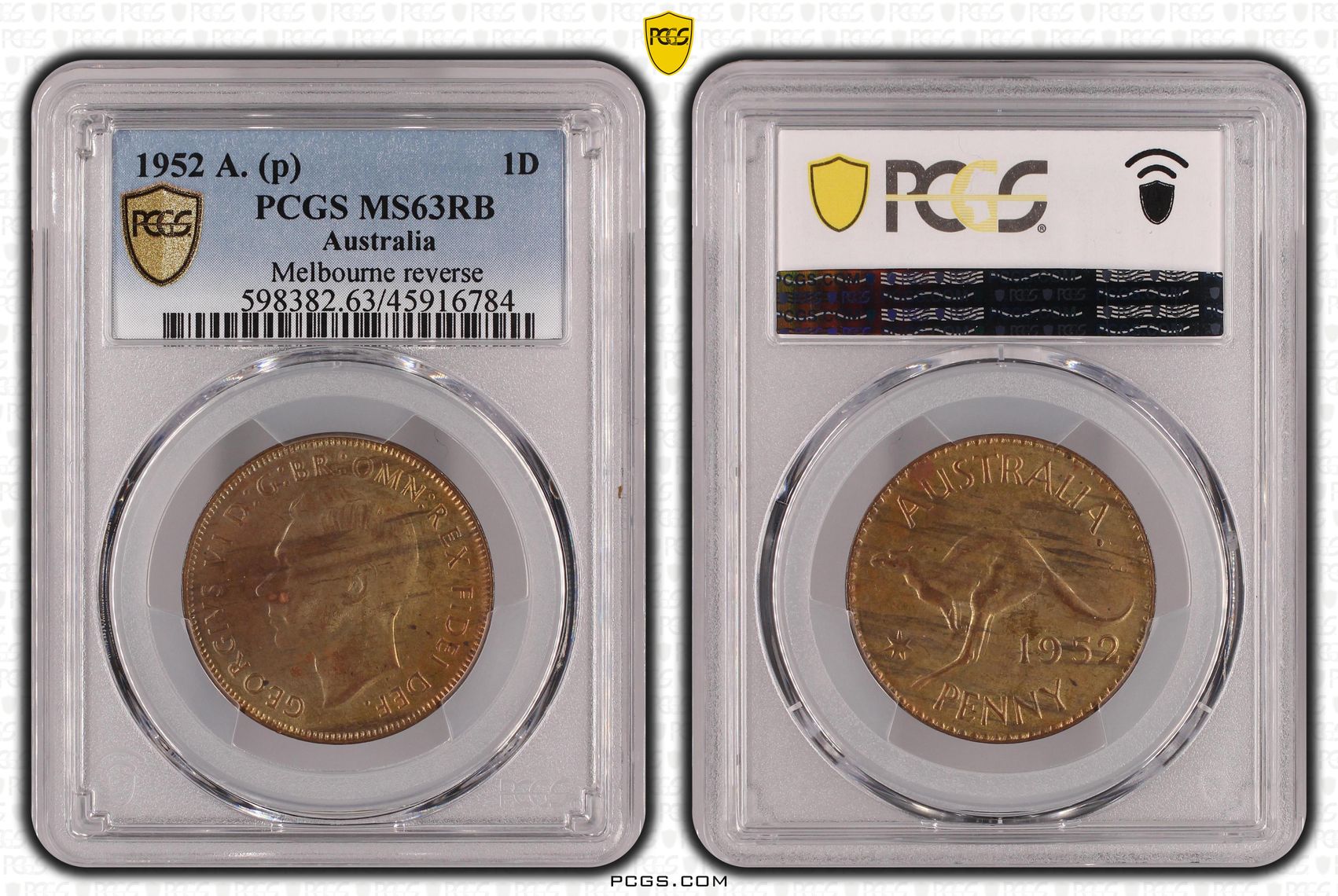 1952 Australia Penny Melbourne reverse PCGS - MS63RB -784