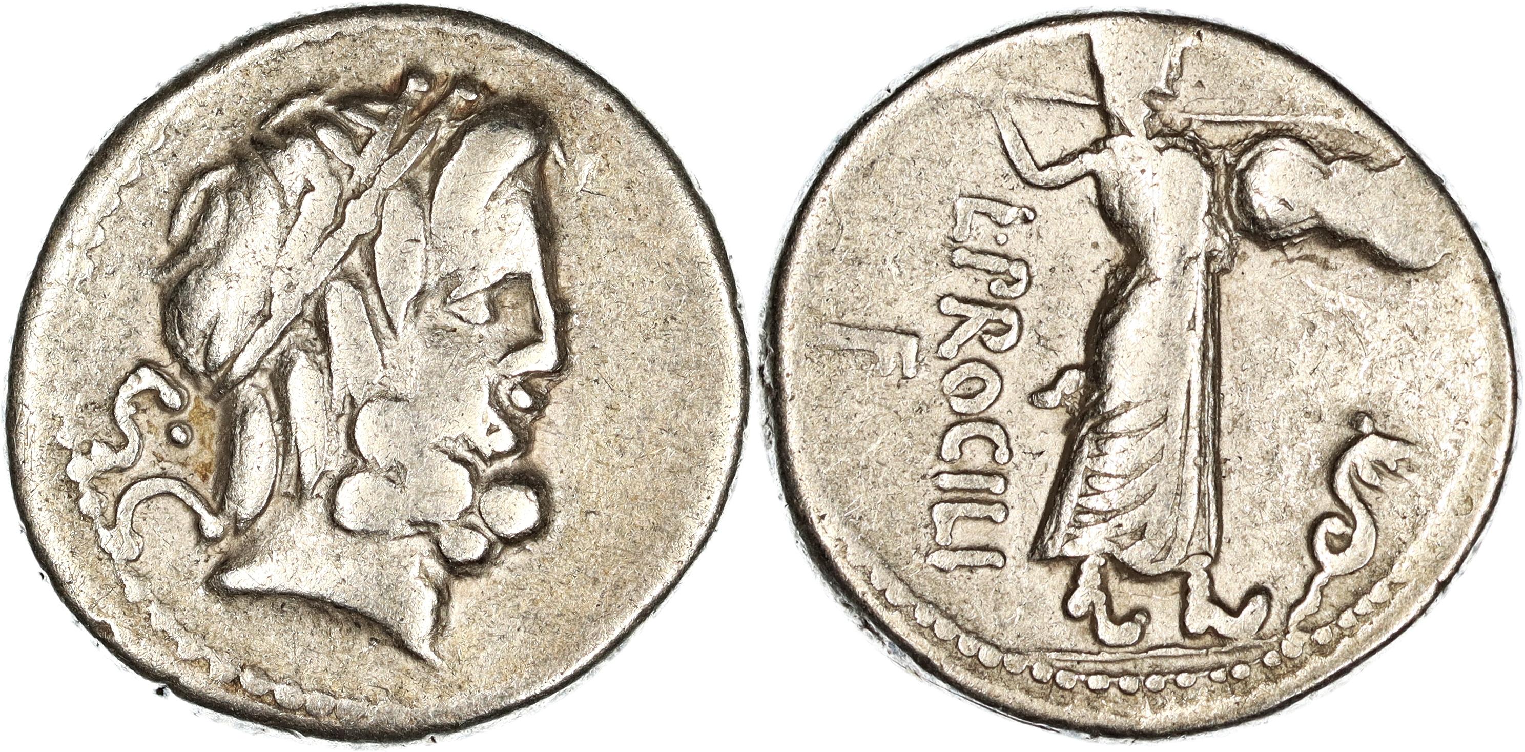 Roman Republic, L. Procilius Filius, Silver Denarius, 80 BC, gF