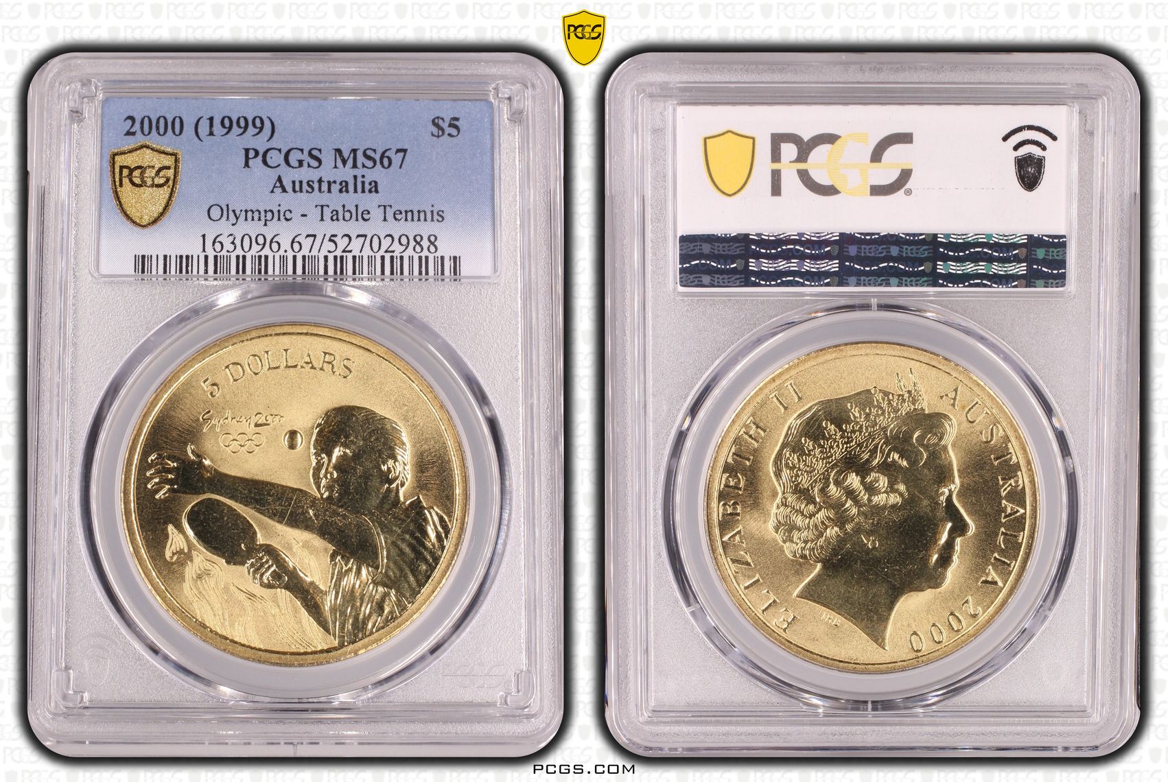 Olympic - Table Tennis, Five Dollar, 2000 (1999), PCGS MS67