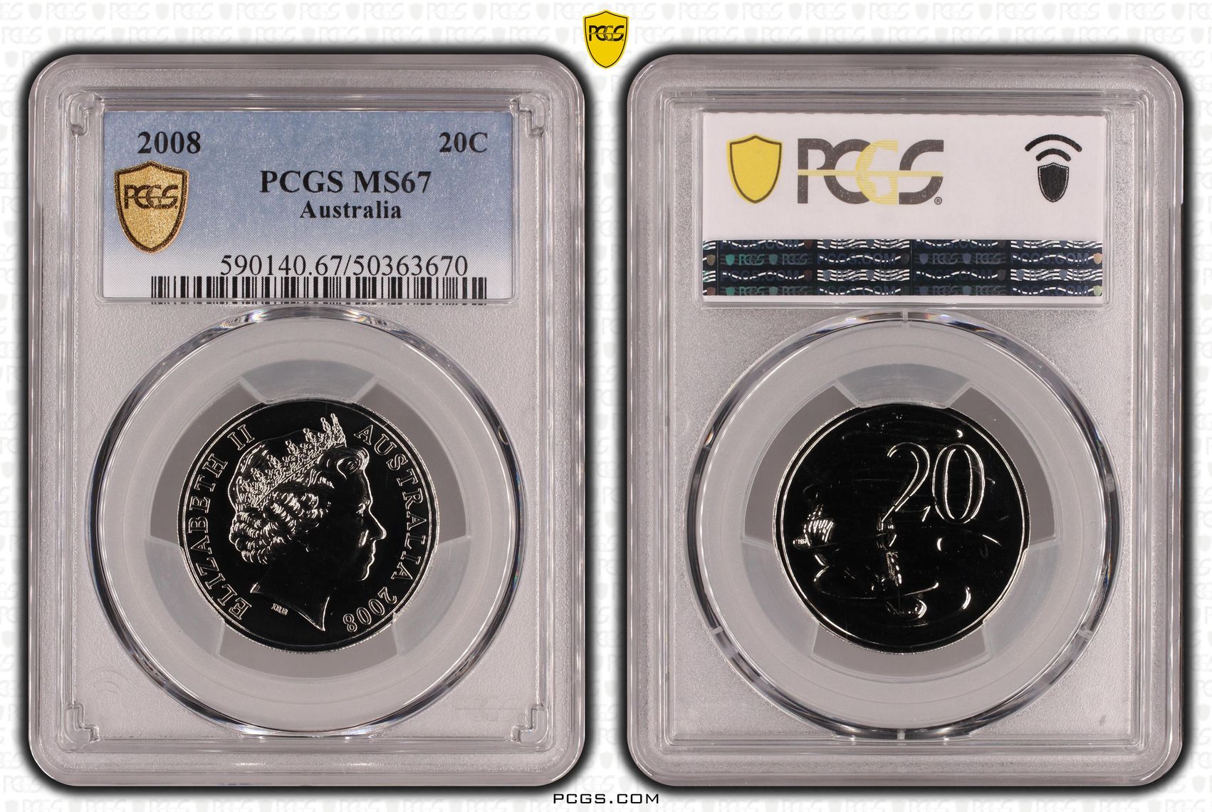 Twenty Cent, 2008, PCGS MS67