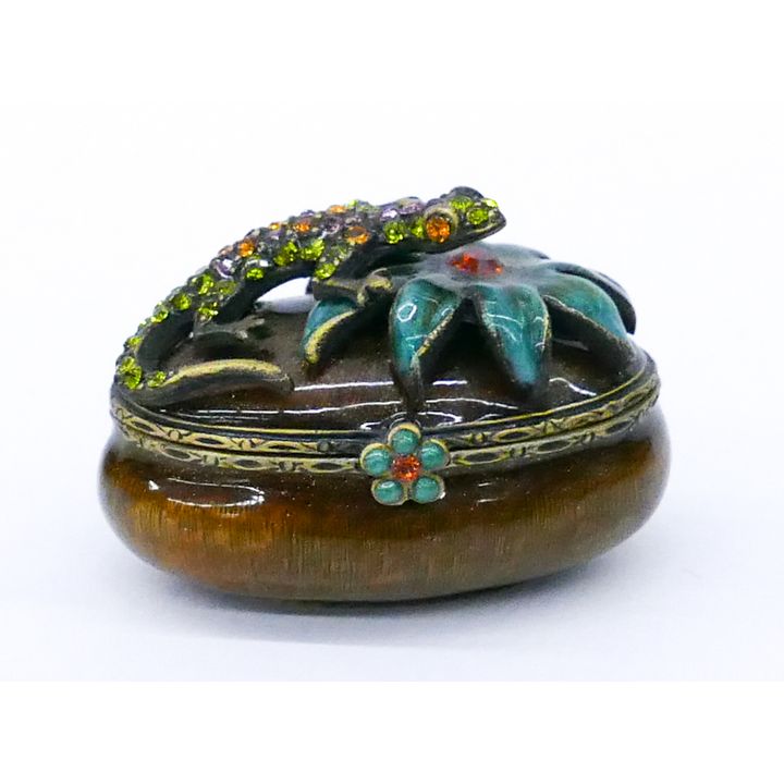 Jay Strongwater Enameled Jeweled Lizard Pill Box 1.5''