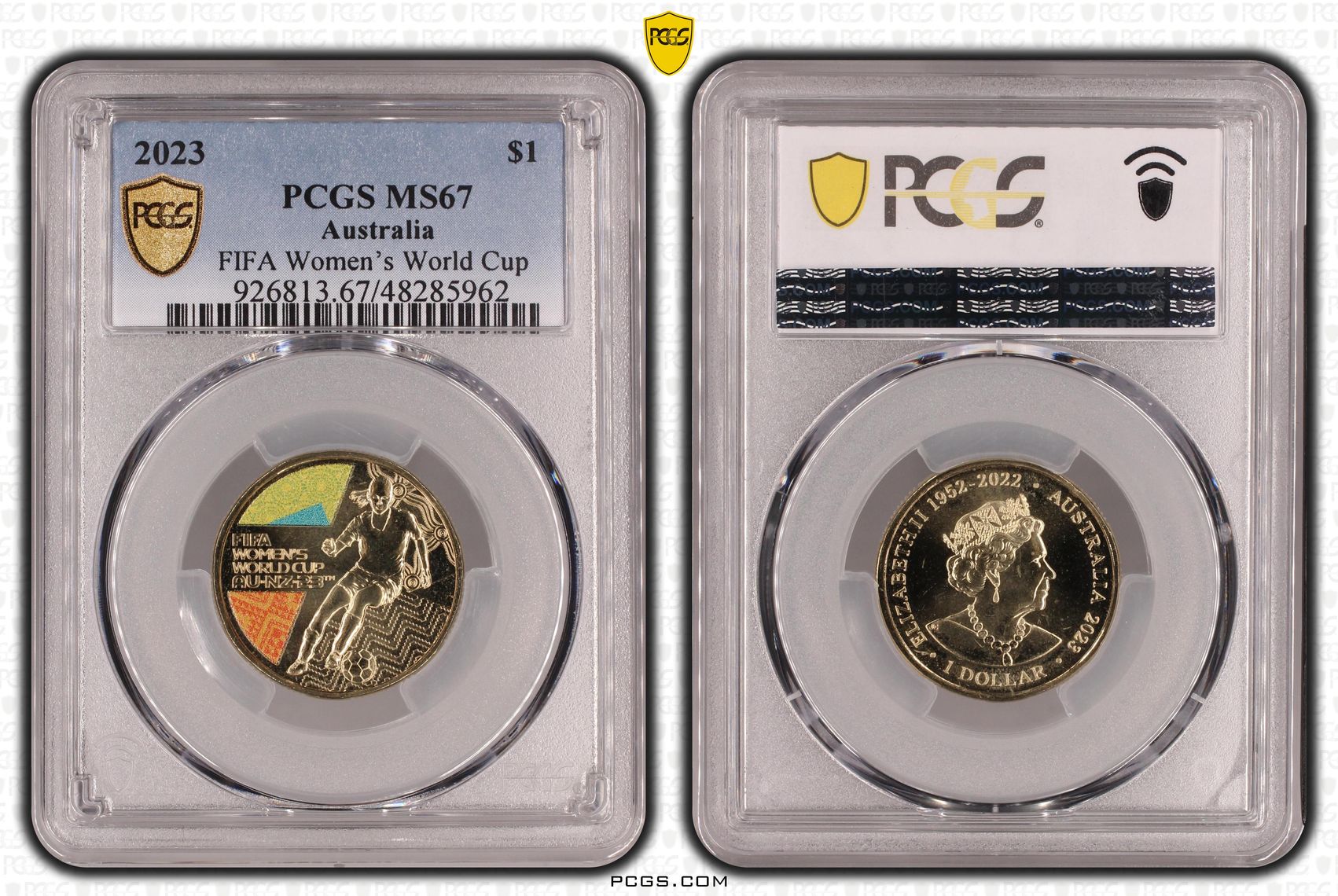 342 · FIFA Women's World Cup Colourised, One Dollar, 2023, PCGS MS67