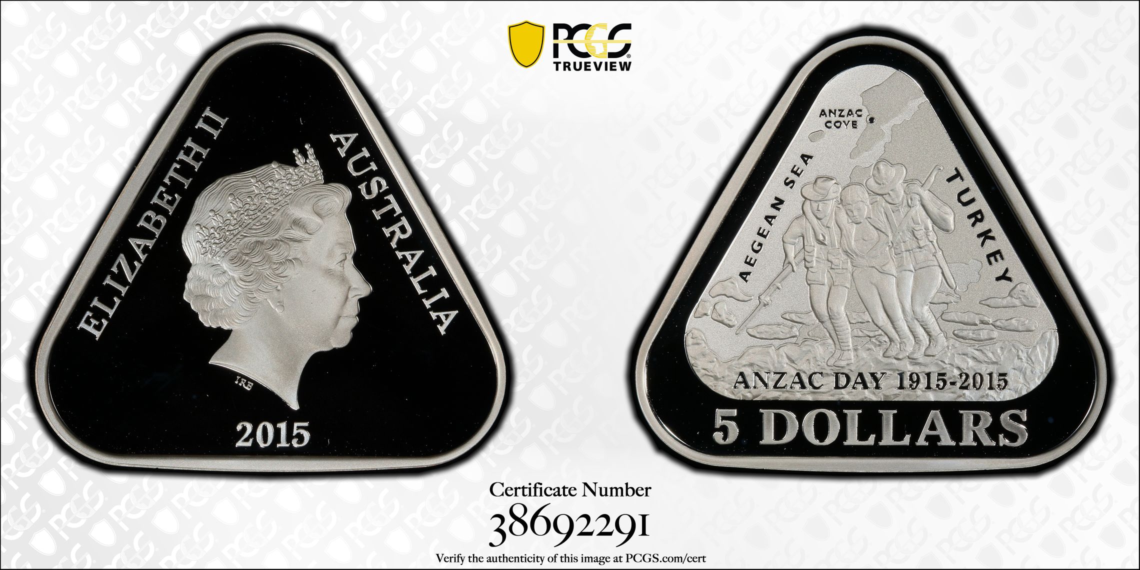 2015 Australia Five Dollar, $5 Silver Proof Anzac Day PCGS - PR69DCAM -291
