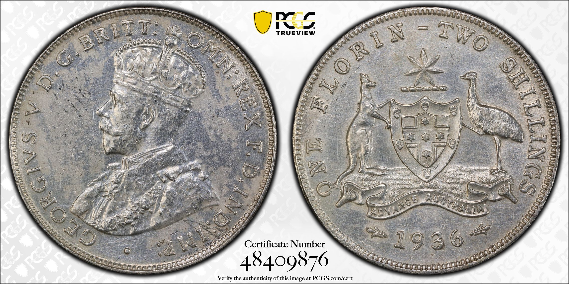 Florin, 1936(m), PCGS Genuine - AU Details (92 - Cleaned)