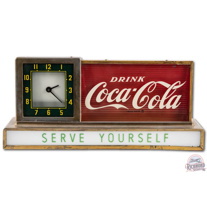 Drink Coca Cola Serve Yourself Lighted Counter Clock Sign