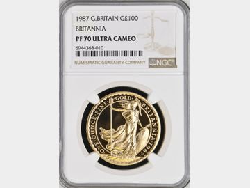 1987 ELIZABETH II BRITANNIA GOLD 1oz PROOF 100 POUND PF70 UCAM TOP POP!