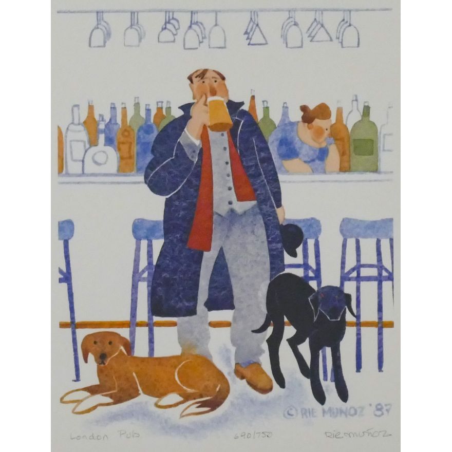 Rie Munoz "London Pub" 1987 Signed Print 10.75" x 8.5" Sheet.