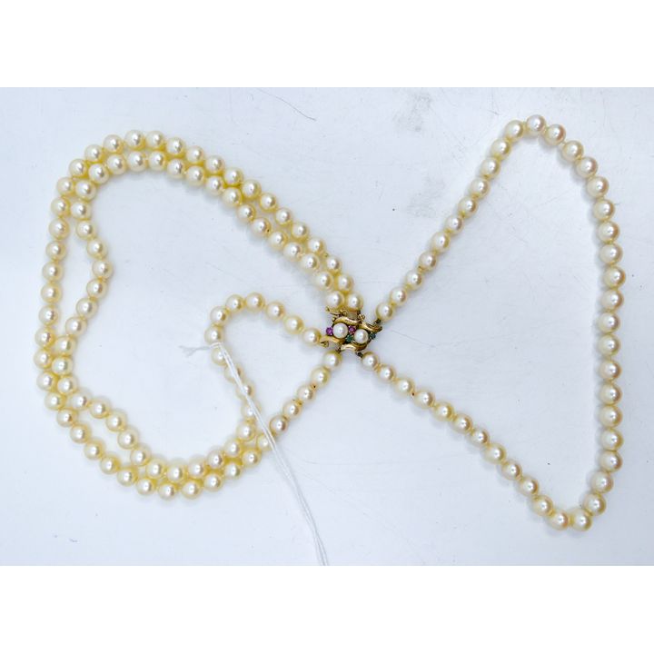 Ladies 14k Real Pearl 5-8mm Triple Strand Choker Necklace 13''