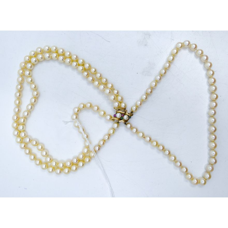 Ladies 14k Real Pearl 5-8mm Triple Strand Choker Necklace 13''