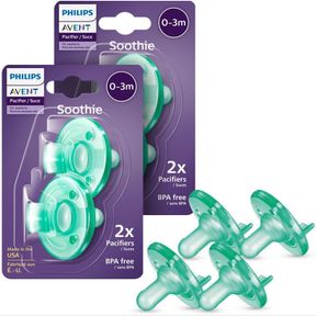 PHILIPS AVENT SOOTHIE 0-3 MONTHS ORTHODONTIC BABY PACIFIERS, 100% SILICONE PACIFIERS, ONE PIECE, BPA-FREE, GREEN, 4 PACK, MODEL SC