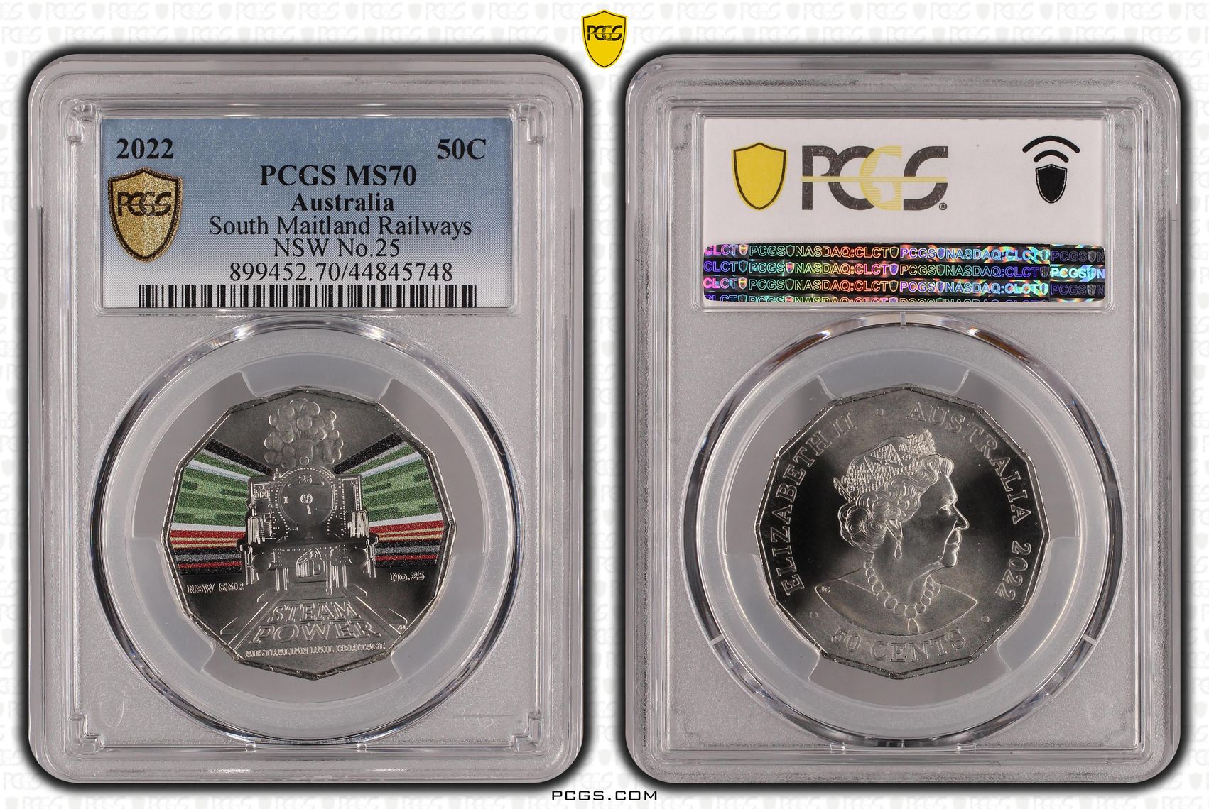 2022 Australia Fifty Cent, 50c NSW S. Maitland Rail No.25 - Australian Rail Heritage PCGS - MS70 POP 10/0 -748