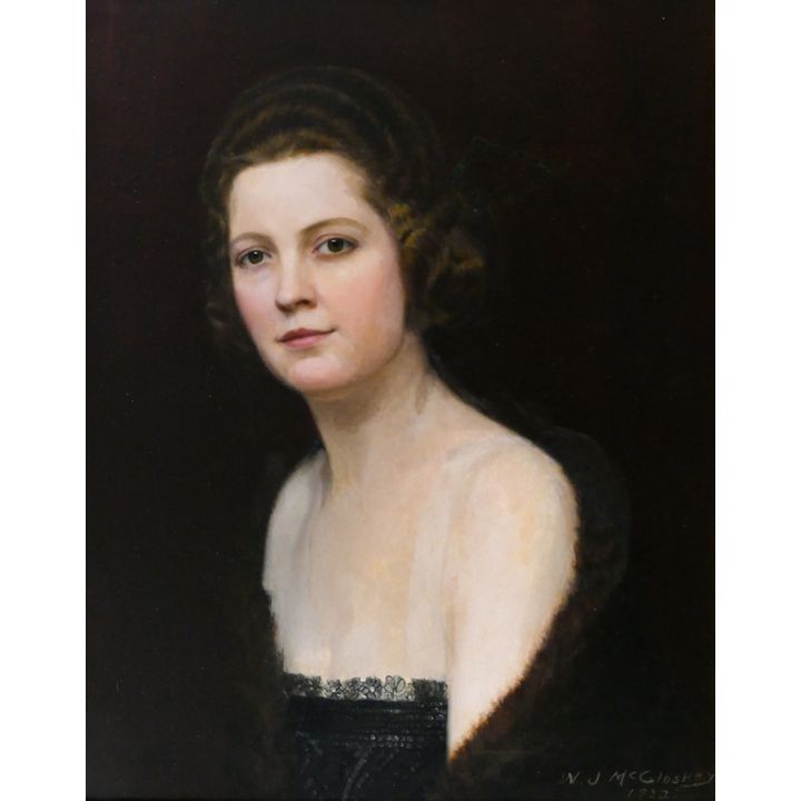 William McCloskey ''Deco Female Portrait'' Oil