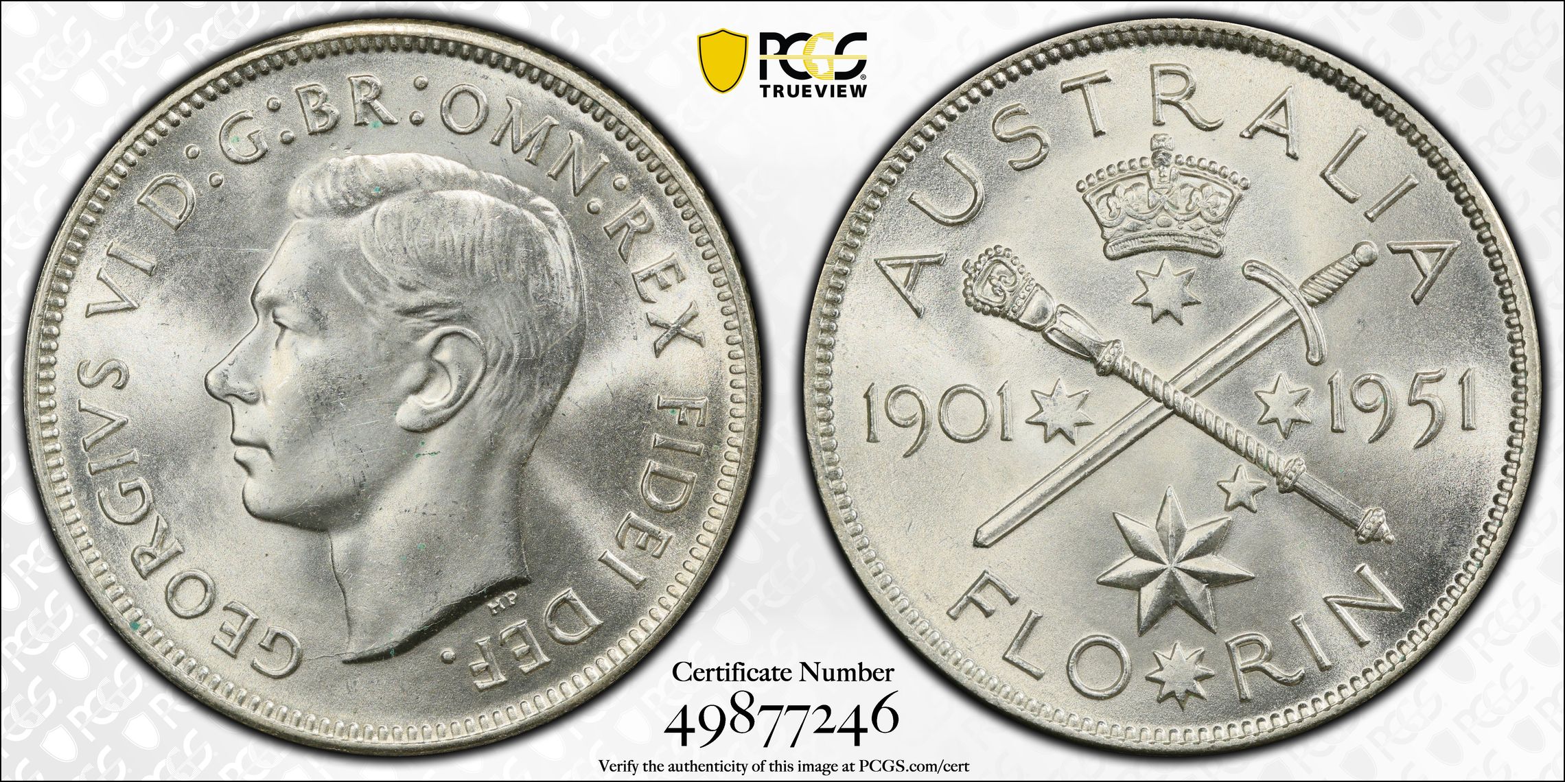 George VI, Jubilee , Florin, 1951(m), PCGS MS63