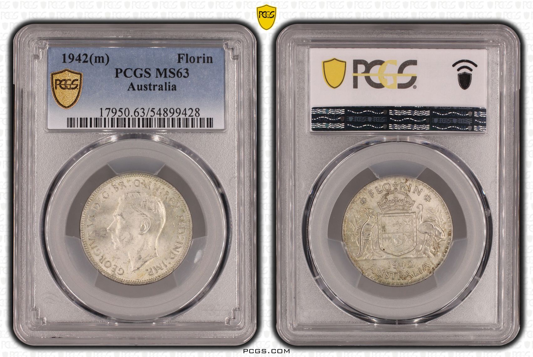 George VI, Florin, 1942(m), PCGS MS63