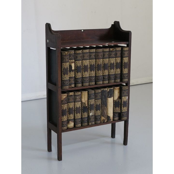 SMALL OAK BOOKSHELF with set of books