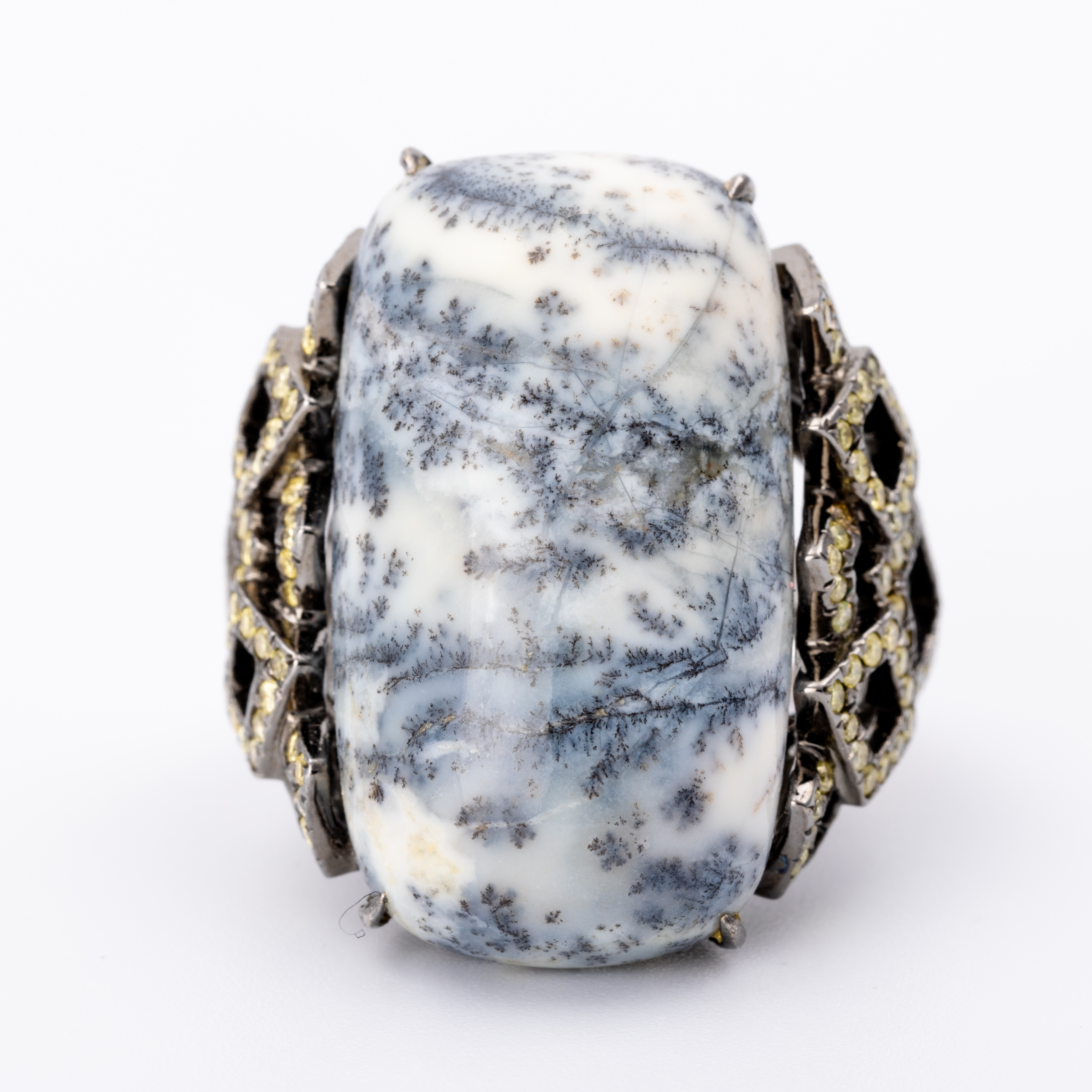 Snowflake Agate & Treated Diamond Ring 18ct Gold