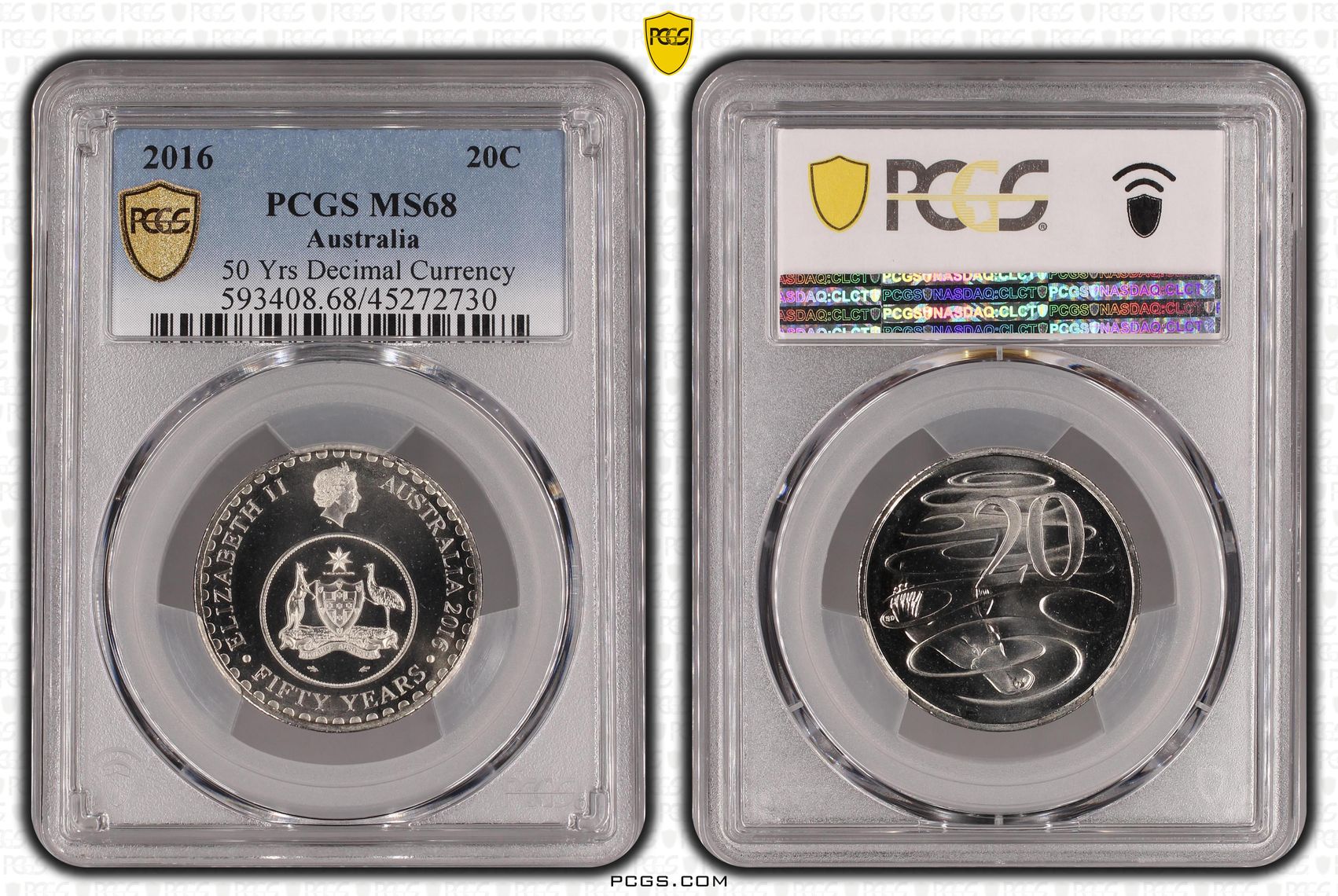 50 Yrs Decimal Currency , Twenty Cent, 2016, PCGS MS68
