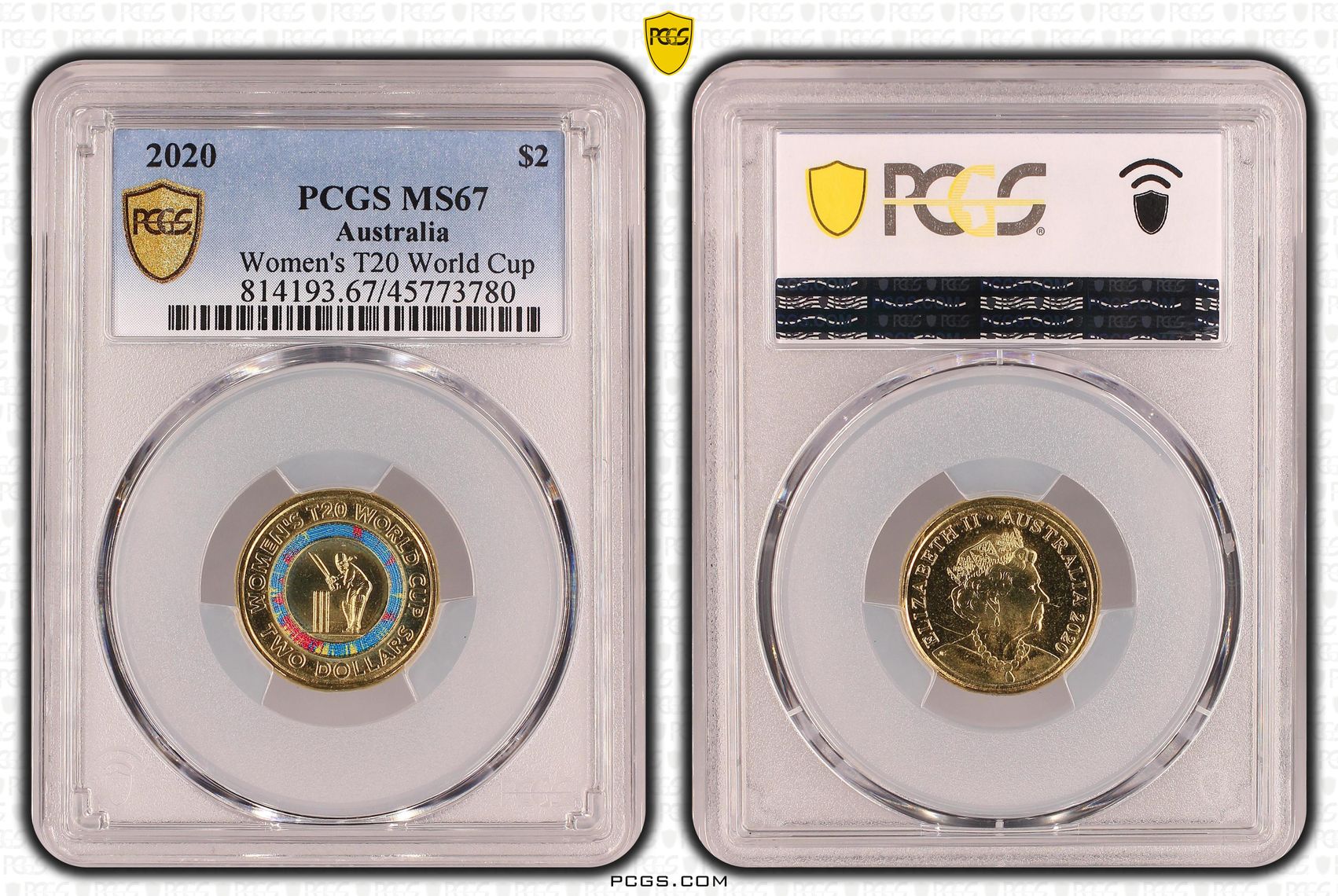 Elizabeth II, Women's T20 World Cup, Two Dollar, 2020, PCGS MS 67