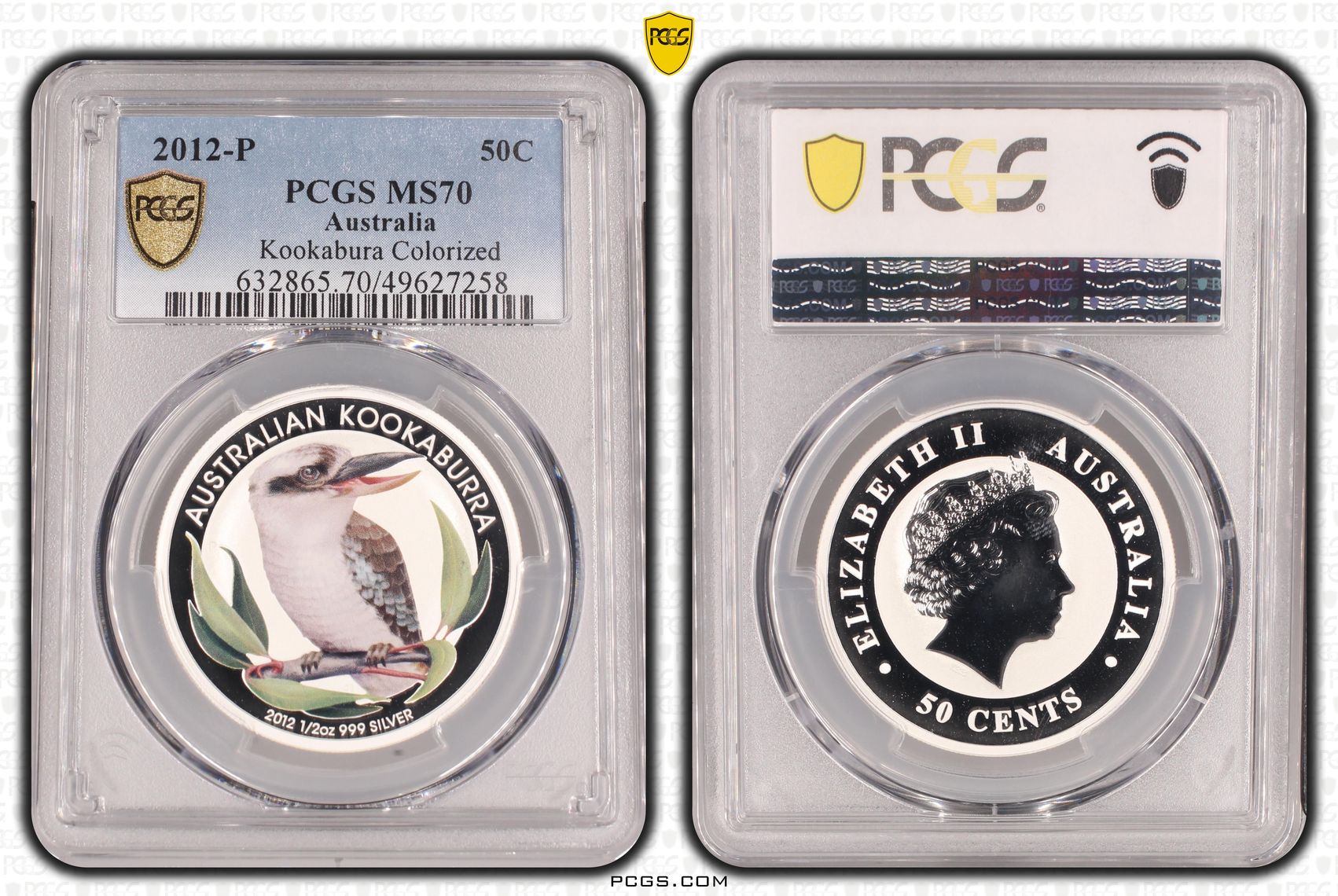 Kookaburra Colorized POP 2/0, Fifty Cent, 2012-P, PCGS MS70