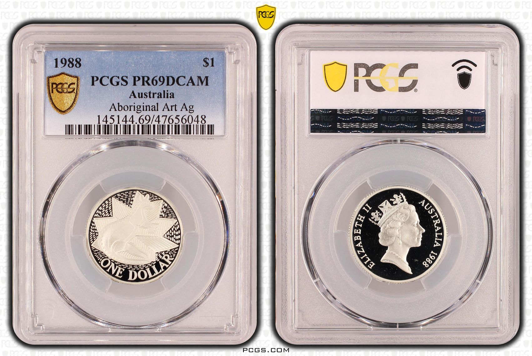 Elizabeth II, Aboriginal Art Ag , One Dollar, 1988, PCGS PR69DCAM