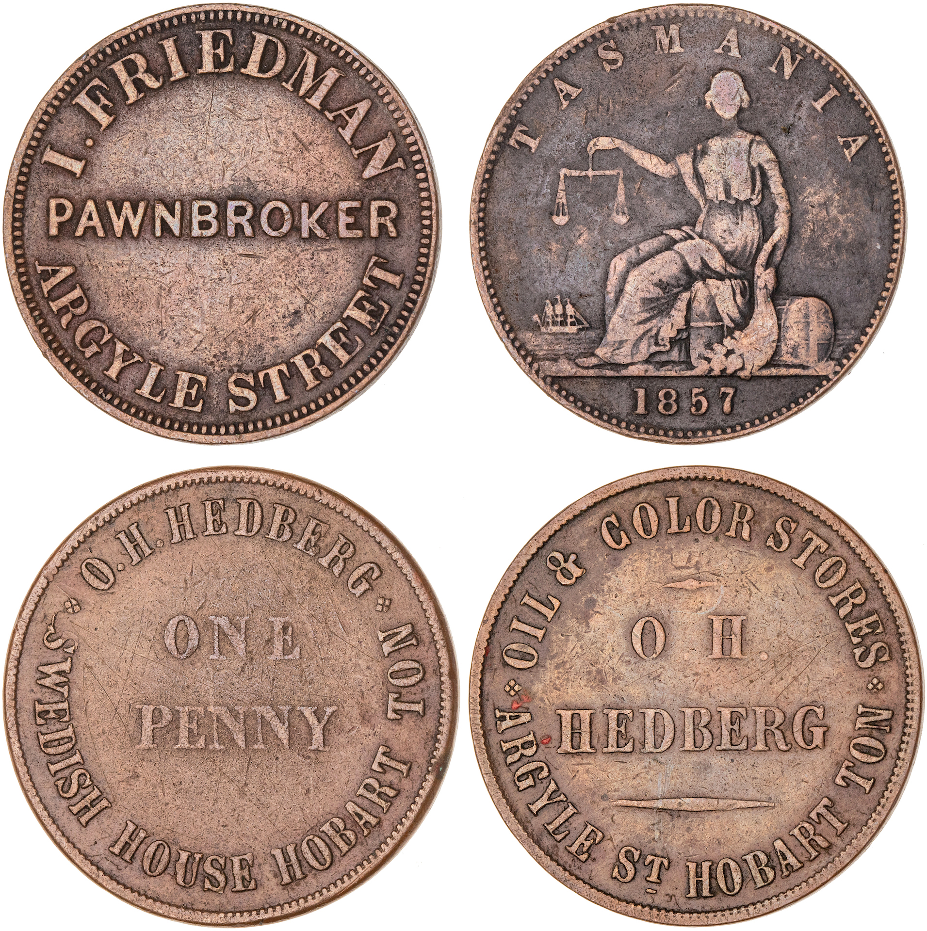 Hobart, Tasmania, O. H. Hedberg, Penny, ND, Fine