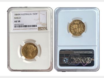 1884 VICTORIA MELBOURNE SHIELD SOVEREIGN AU58