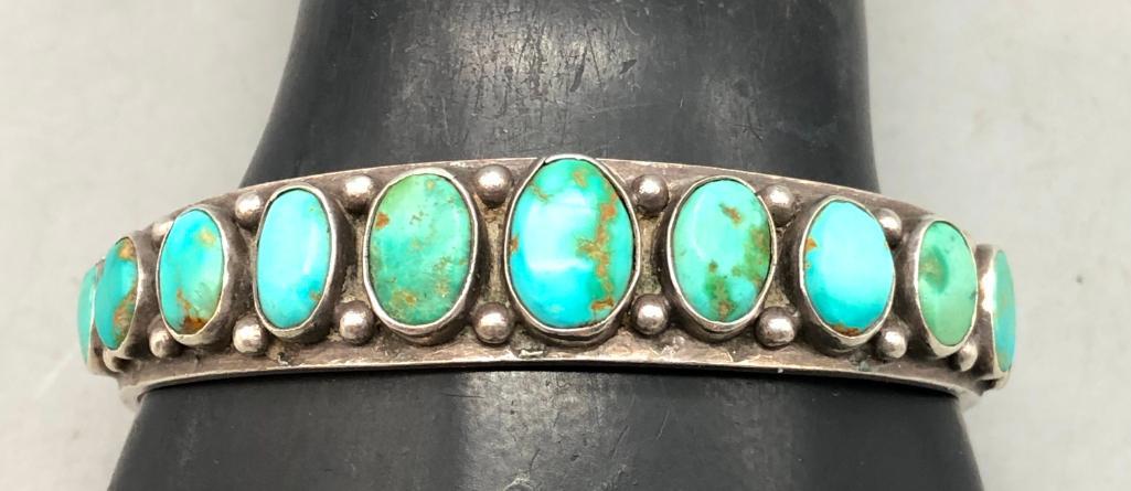 11 Stone Natural Turquoise And Sterling Silver Bracelet | Western