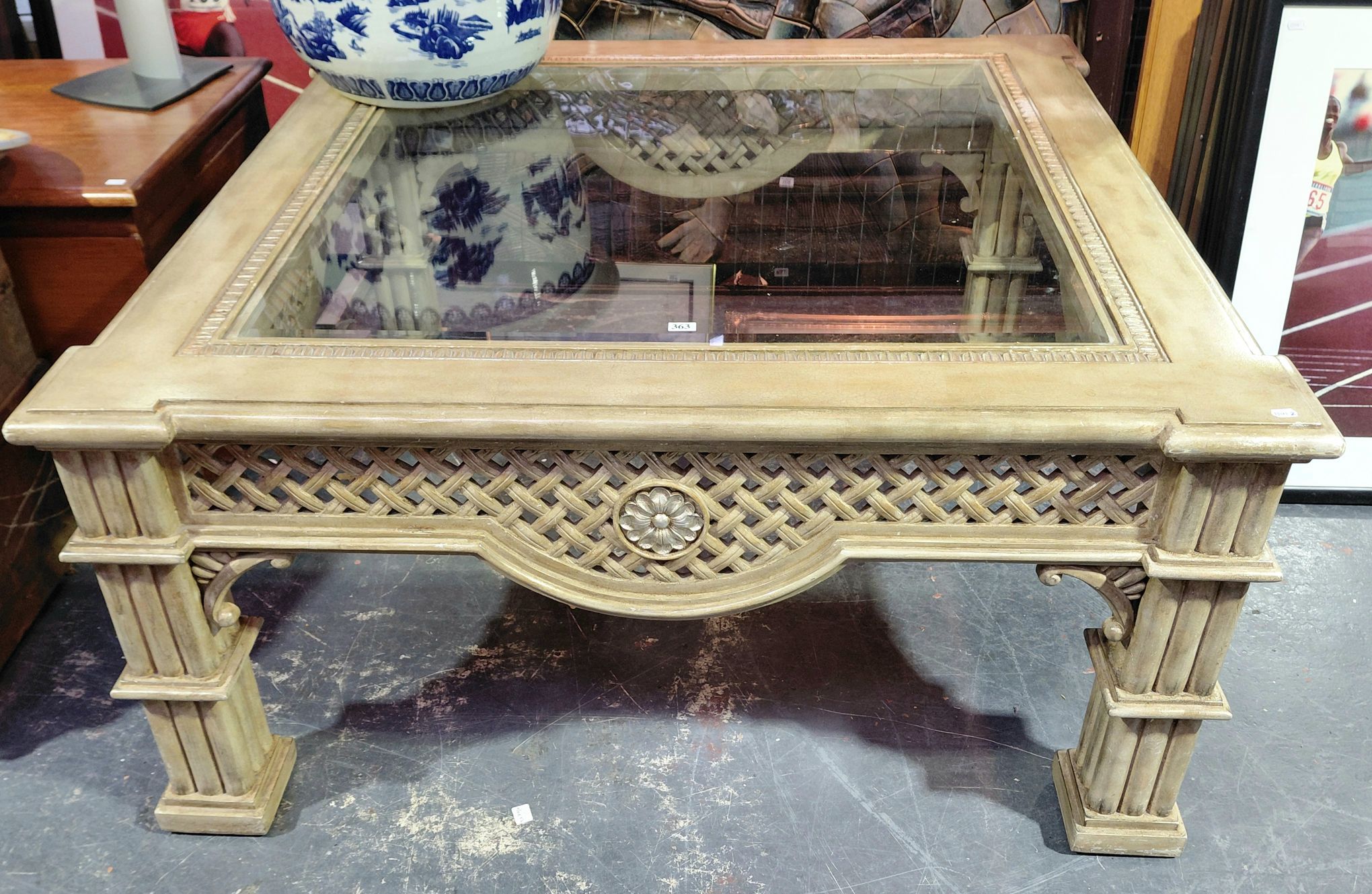 Rustic Glass Topped Coffee Table